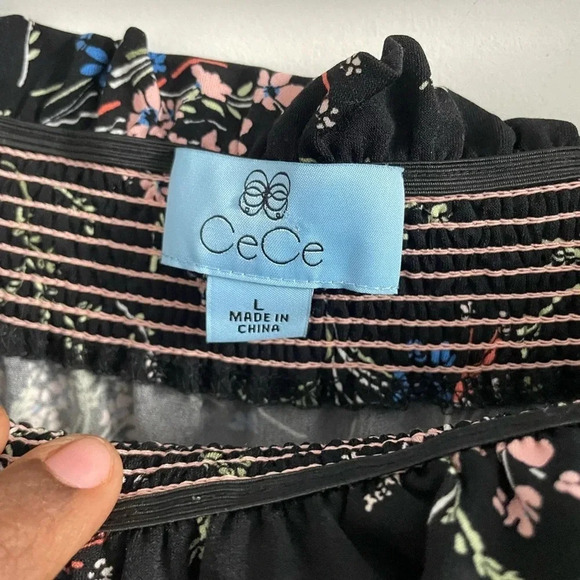 Cece Womens Floral Off The Shoulder Black Blouse L - Picture 5 of 6